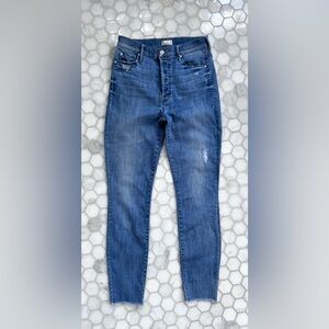MOTHER The Stunner Ankle Fray Jeans Size 27 Graffiti Girl Raw Hem Skinny Denim